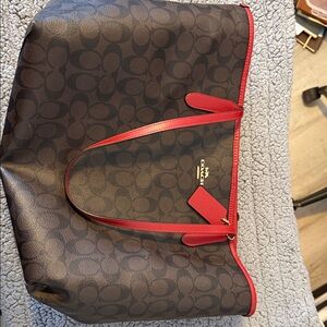 Coach Signature Brown and Red Tote